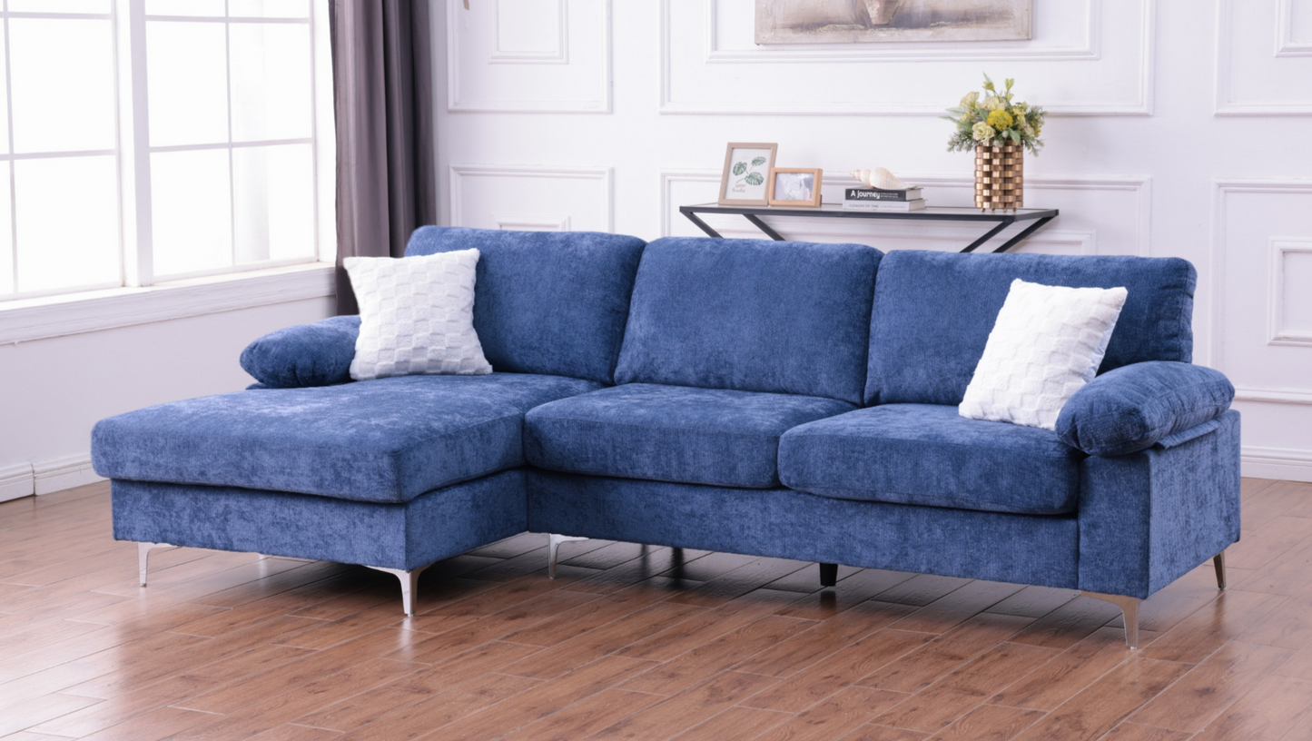 (NOVA BLUE)- REVERSIBLE- VELVET FABRIC SECTIONAL SOFA