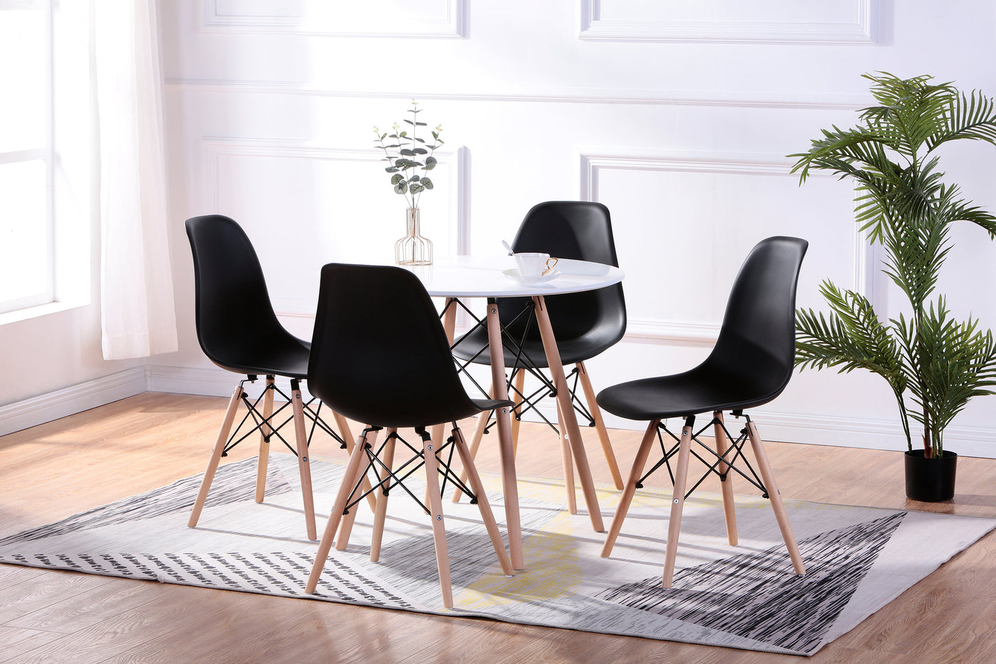 (1405 WHITE- 1420 BLACK- 5)- 32" ROUND- WOOD DINING TABLE- WITH 4 CHAIRS