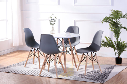 (1405 WHITE- 1423 GREY- 5)- 32" ROUND- WOOD DINING TABLE- WITH 4 CHAIRS