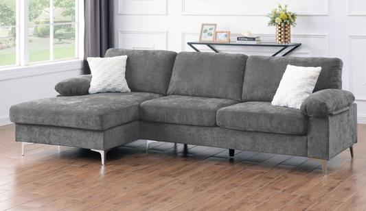 (NOVA GREY)- REVERSIBLE- VELVET FABRIC SECTIONAL SOFA
