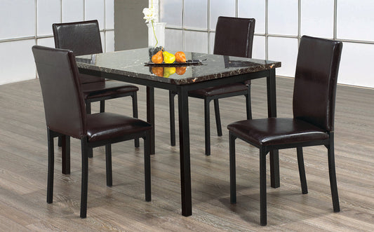 (1522 black- 5)- MARBLE LOOK DINING TABLE- WITH 4 CHAIRS