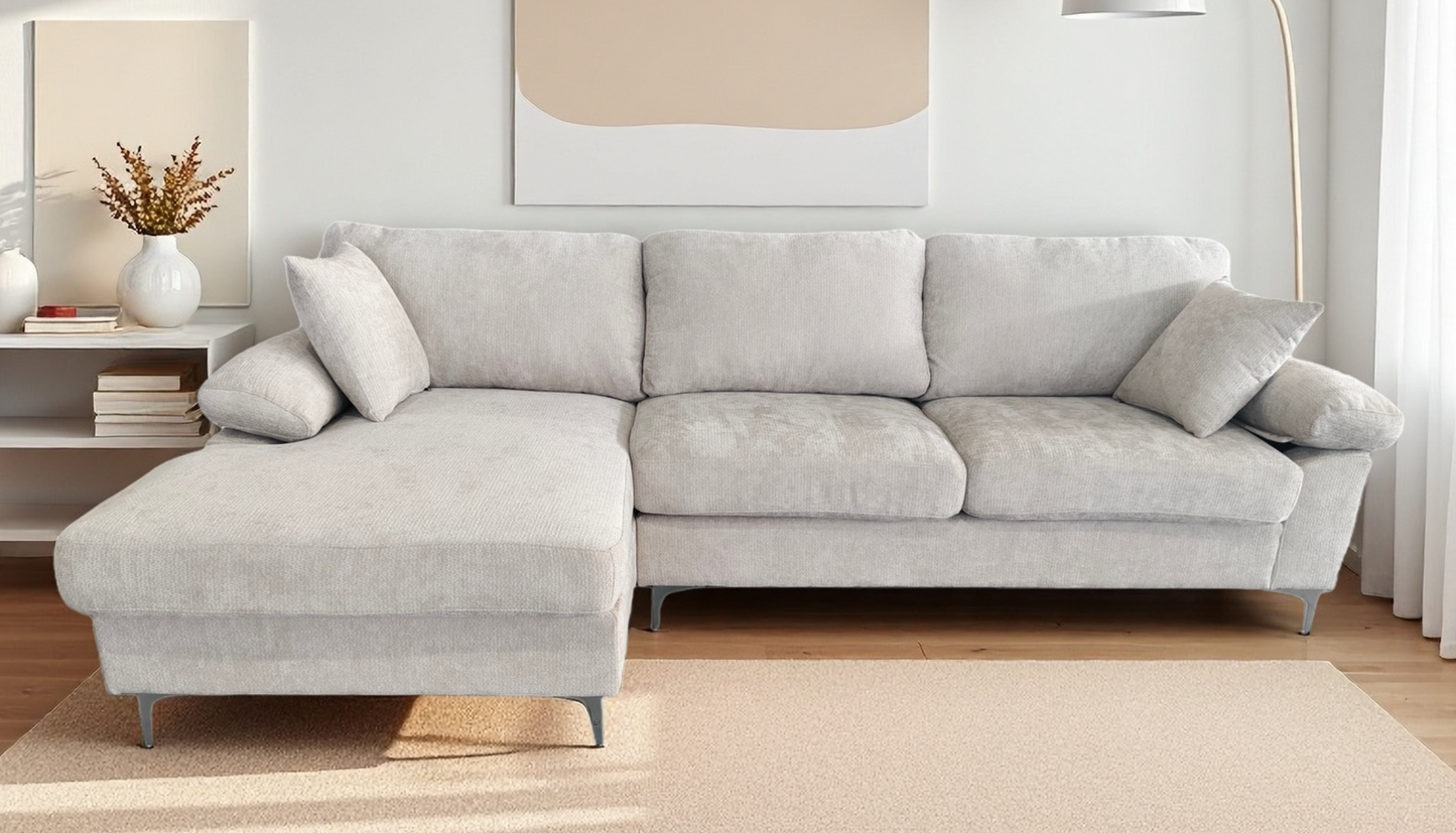 (NOVA BEIGE)- REVERSIBLE- VELVET FABRIC SECTIONAL SOFA