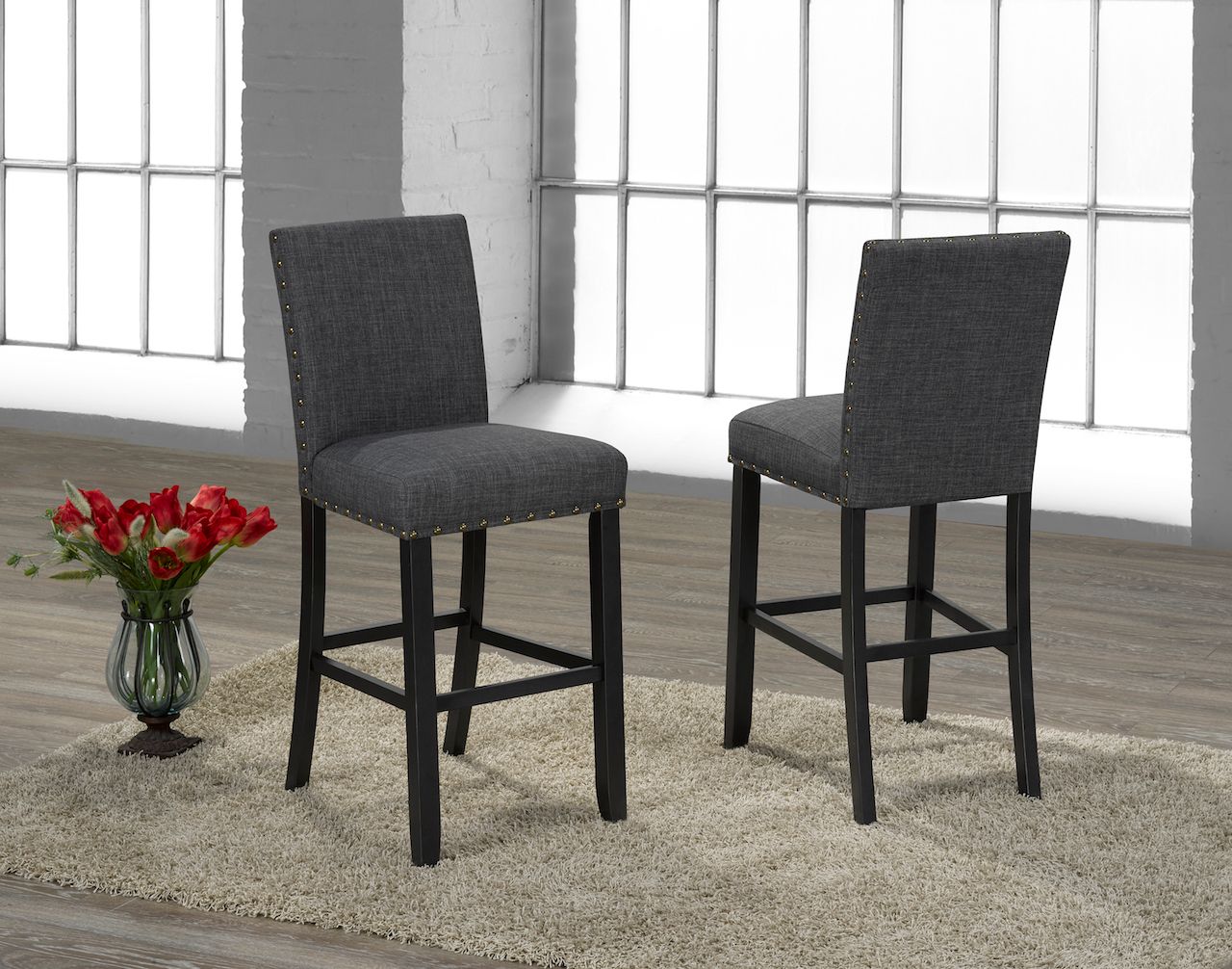 (162 GREY- 2 PACK)- FABRIC- FIXED HEIGHT COUNTER STOOLS