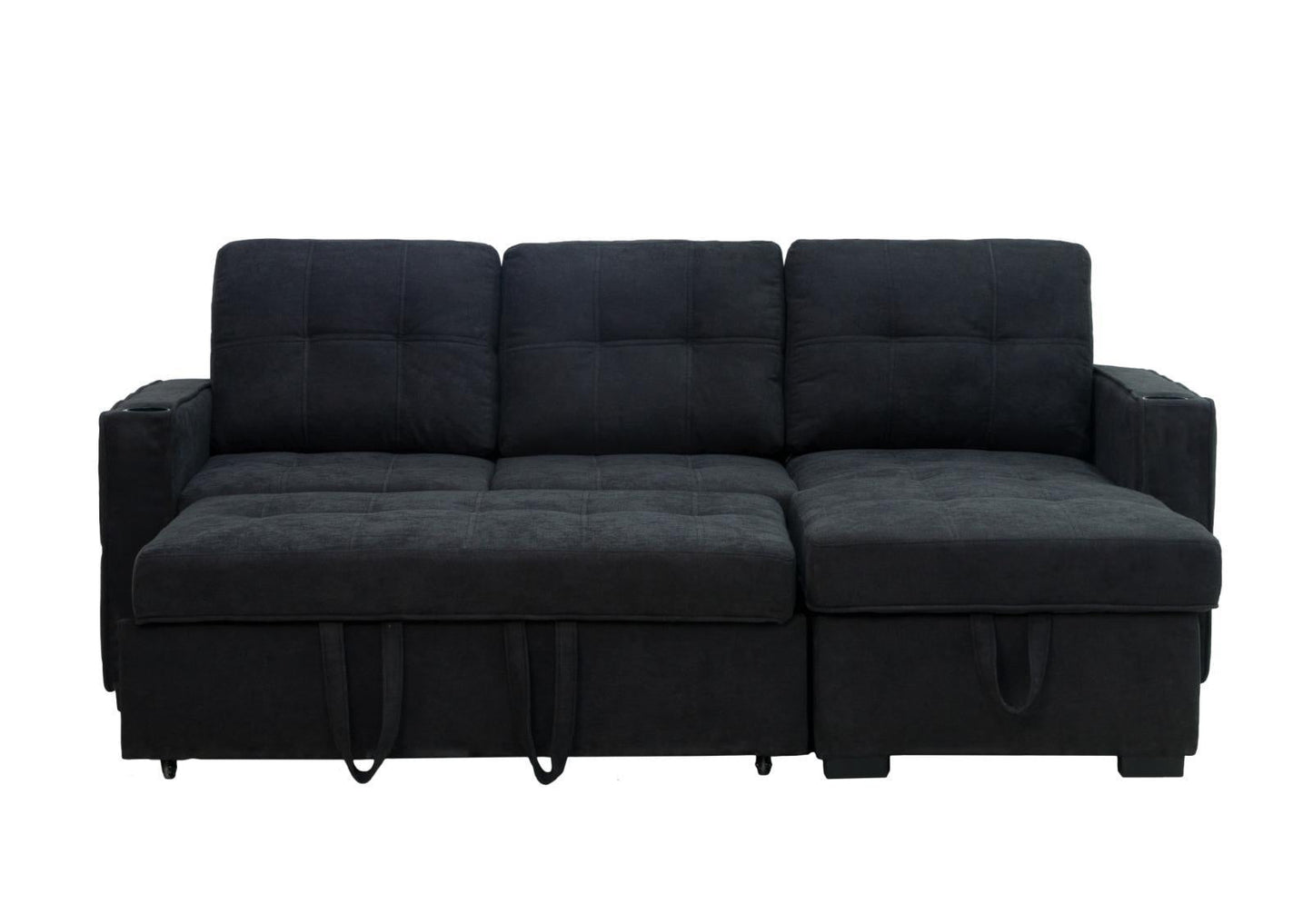 (BALSAM BLACK)- REVERSIBLE- FABRIC SECTIONAL SOFA WITH PULL OUT BED