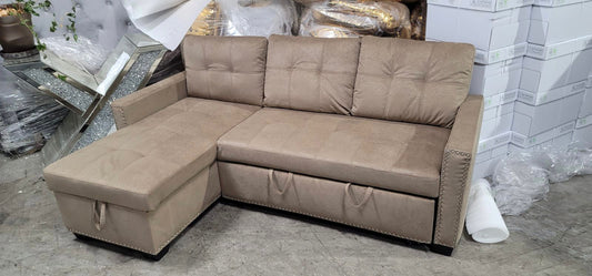 (BALSAM BROWN)- REVERSIBLE- FABRIC SECTIONAL SOFA WITH PULL OUT BED
