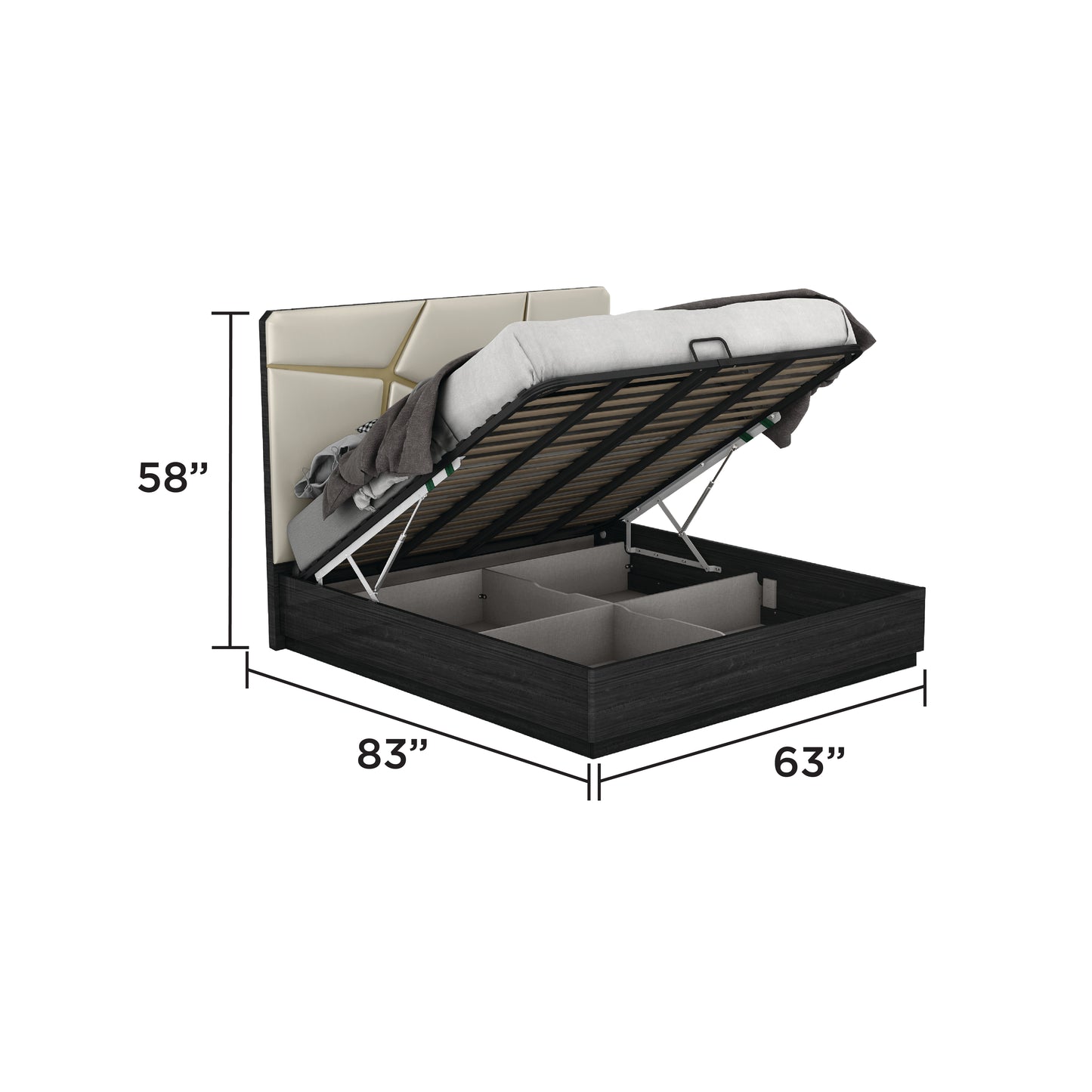QUEEN SIZE- (CHLOE GREY)- WOOD BED FRAME- WITH LIFT UP STORAGE