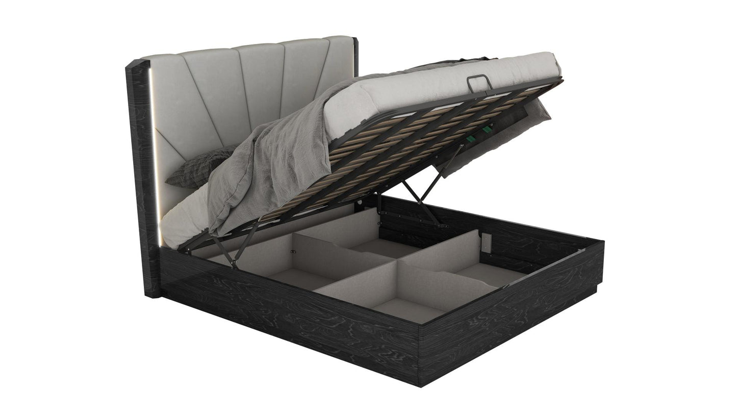 QUEEN SIZE- (MANCHESTER GREY)- WOOD BED FRAME- WITH LIFT UP STORAGE