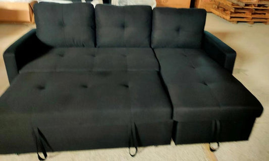 (1866 BLACK)- REVERSIBLE- FABRIC SECTIONAL SOFA WITH PULL OUT BED