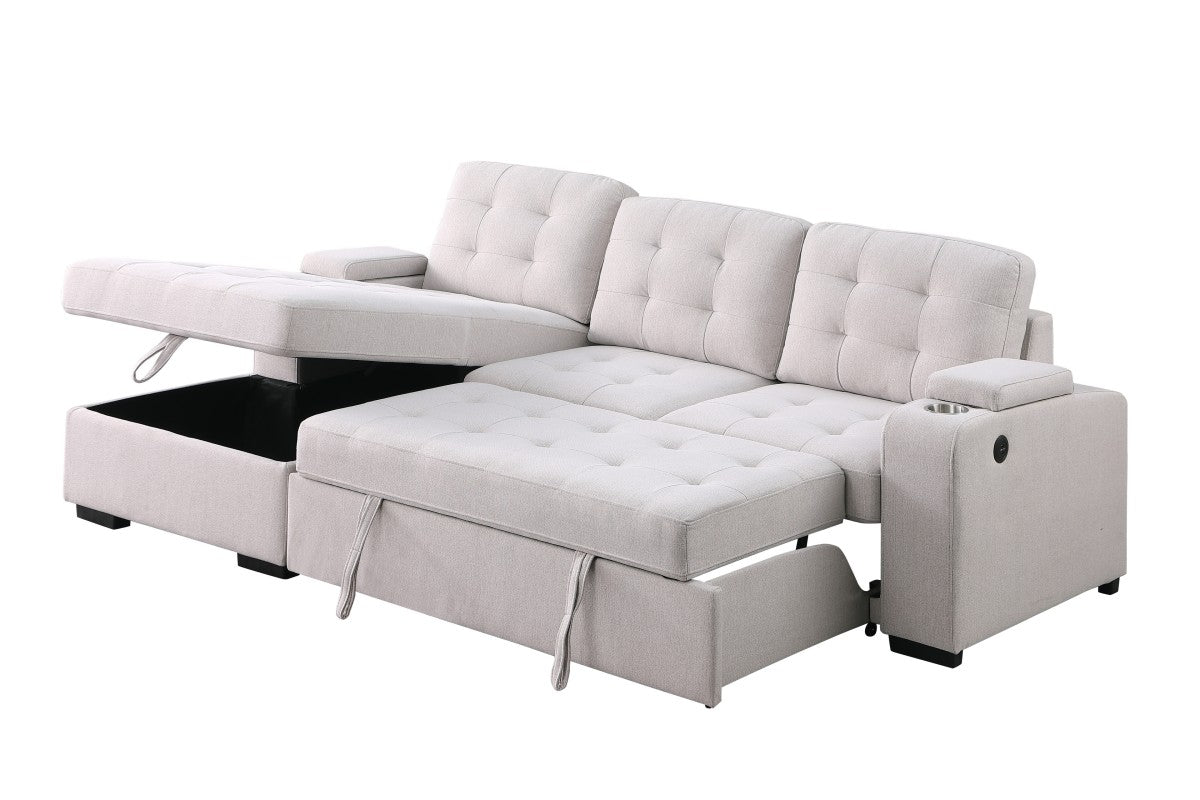 (69623 BEIGE LHF)- FABRIC SECTIONAL SOFA WITH PULL OUT BED- TEXT OR WHATSAPP 416 319 8851 FOR STOCK AVAILABILITY BEFORE PAYING