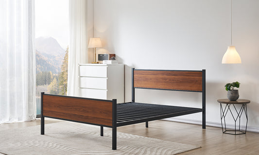 TWIN (SINGLE) SIZE- (009 BROWN)- METAL BED FRAME- WITH SLATS