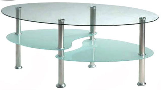 (2005 CLEAR)- GLASS COFFEE TABLE- WITH SHELVES