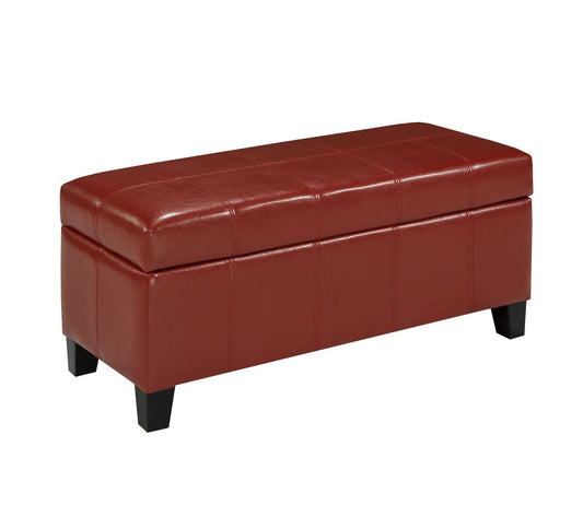 (2006 RED)- 35" LONG- LEATHER STORAGE OTTOMAN