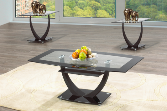 (2007 BLACK- 3)- GLASS COFFEE TABLE- WITH 2 SIDE TABLES