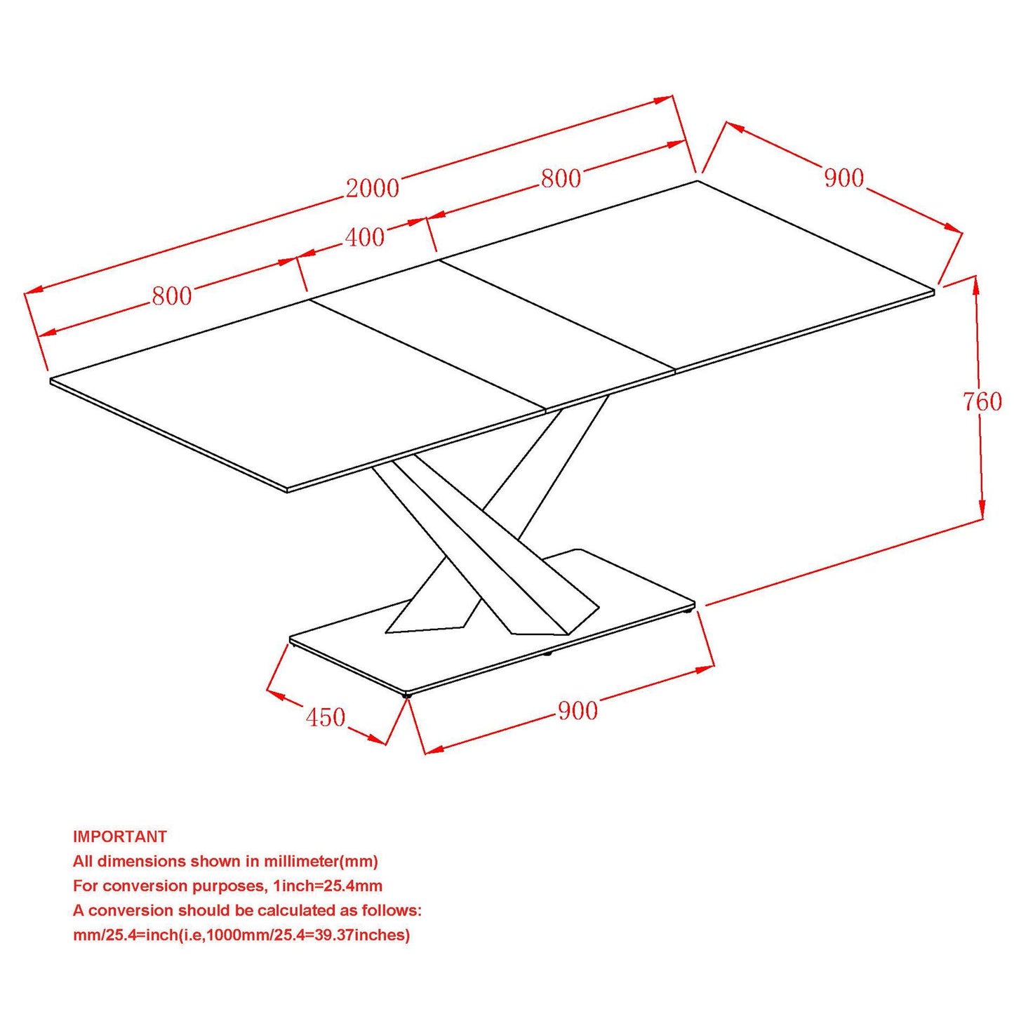 (JULIUS WHITE AND BLACK- 1)- 63" LONG- EXTENSION SINTERED STONE DINING TABLE
