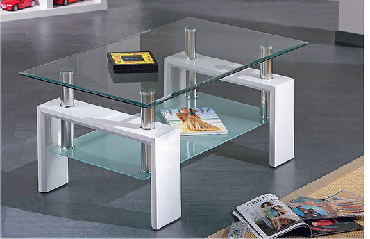 (2013 WHITE- 1)- GLASS COFFEE TABLE- WITH SHELF