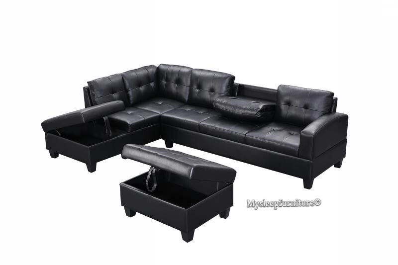 (2019 BLACK LHF)- LEATHER SECTIONAL SOFA- with ottoman