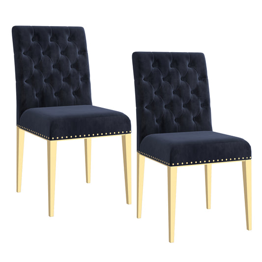 (AZUL BLACK AND GOLD- 2 PACK)- VELVET FABRIC ACCENT/ DINING CHAIRS