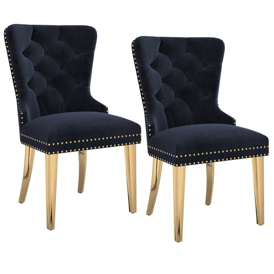 (MIZAL BLACK AND GOLD- 2 PACK)- VELVET FABRIC ACCENT/ DINING CHAIRS