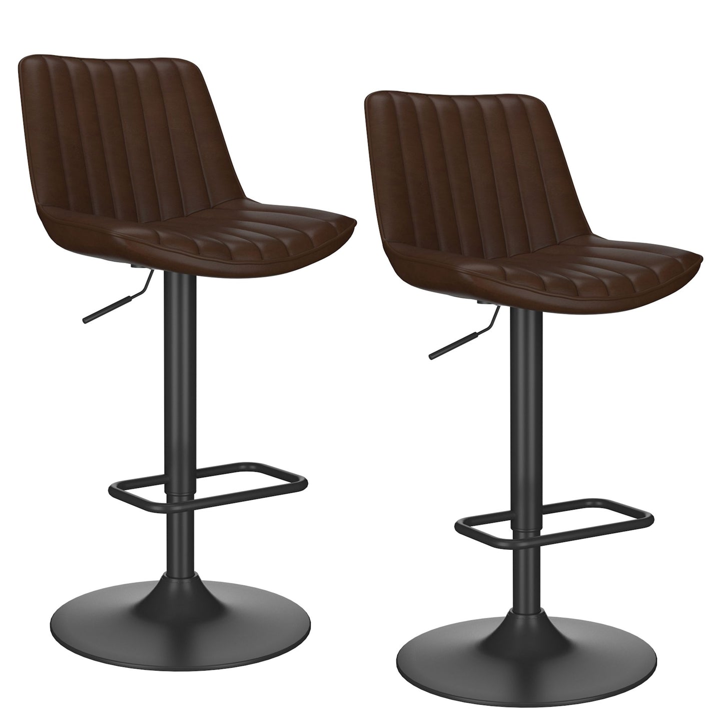 (KOSI DARK BROWN- 2 PACK)- LEATHER ADJUSTABLE HEIGHT BAR STOOLS