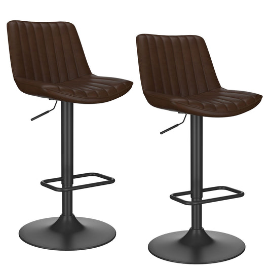 (KOSI DARK BROWN- 2 PACK)- LEATHER ADJUSTABLE HEIGHT BAR STOOLS
