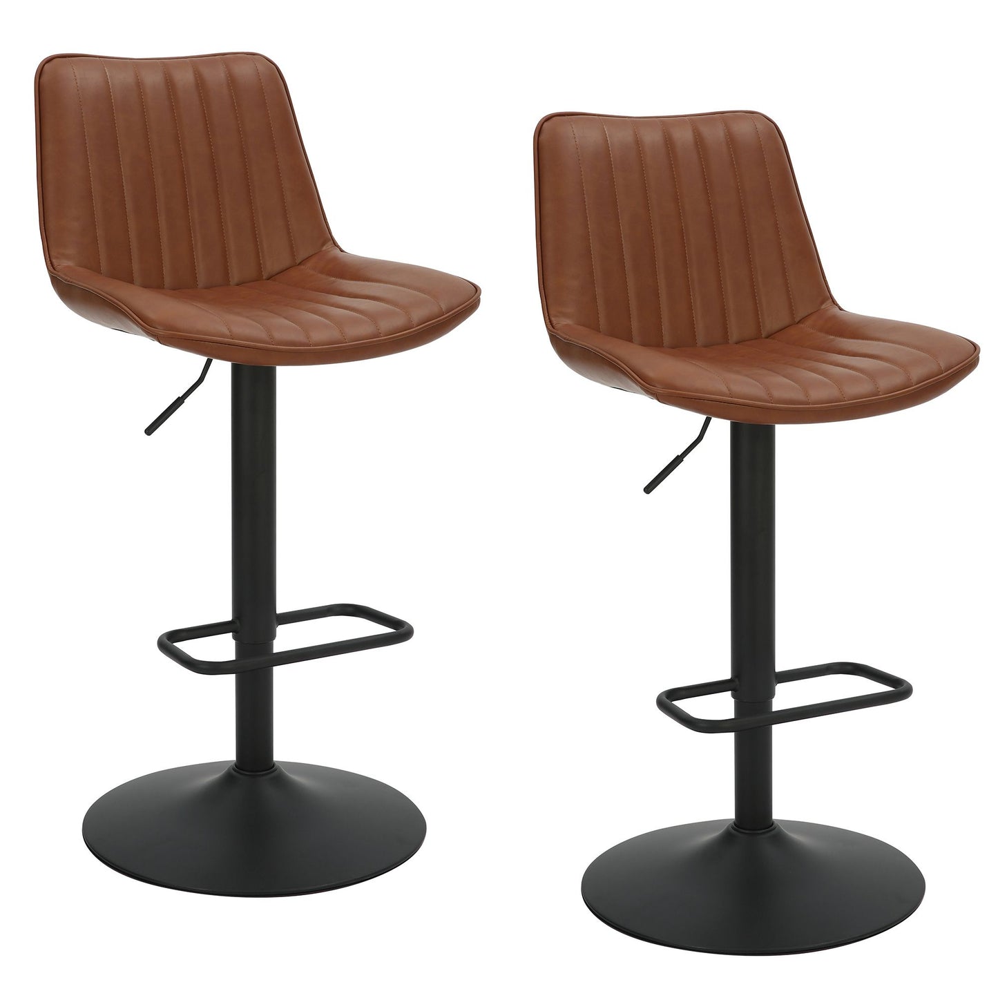 (KOSI SADDLE BROWN- 2 PACK)- LEATHER ADJUSTABLE HEIGHT BAR STOOLS