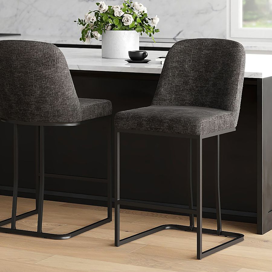 (DARIO CHARCOAL- 2 PACK)- FABRIC- FIXED HEIGHT COUNTER STOOLS