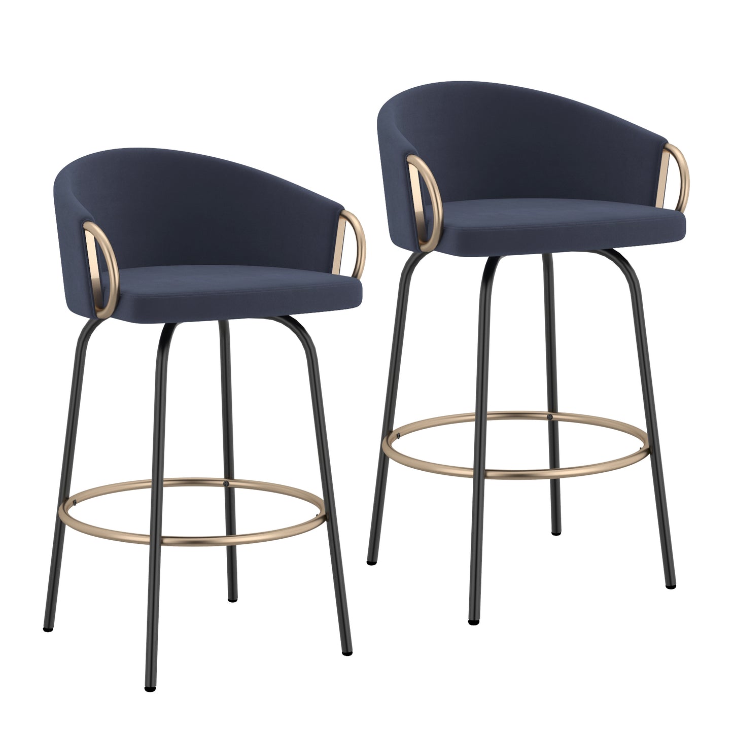 (LAVO BLUE- 2 PACK)- SWIVEL- VELVET FABRIC COUNTER STOOLS