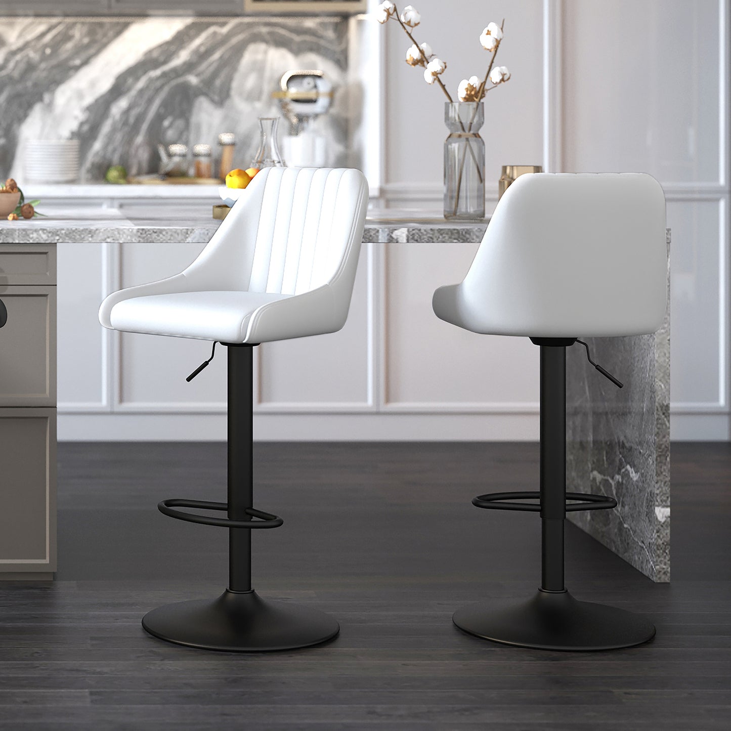 (KRON WHITE- 2 PACK)- LEATHER BAR STOOLS