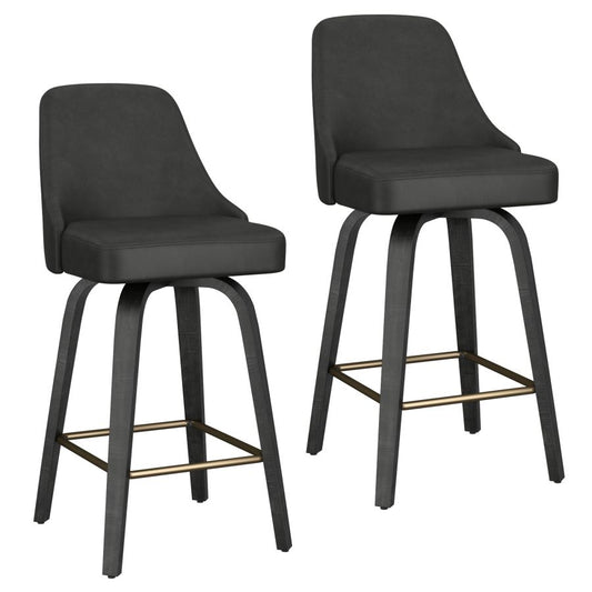 (OAKLEY CHARCOAL- 2 PACK)- LEATHER FIXED HEIGHT COUNTER STOOLS