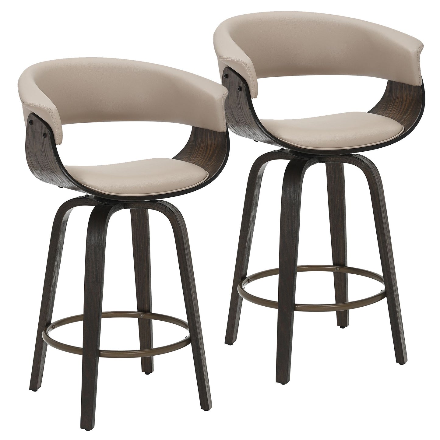 (HOLT MUSHROOM BEIGE- 2 PACK)- LEATHER FIXED HEIGHT COUNTER STOOLS