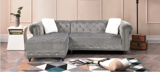 (2030 grey LHF)- VELVET FABRIC SECTIONAL SOFA- TEXT OR WHATSAPP @ 416 319 8851 FOR STOCK AVAILABILITY BEFORE PAYING