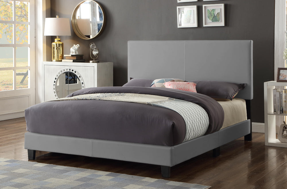 DOUBLE (FULL) SIZE- (2110 GREY LEATHER)- BED FRAME- (BOX SPRING REQUIRED)
