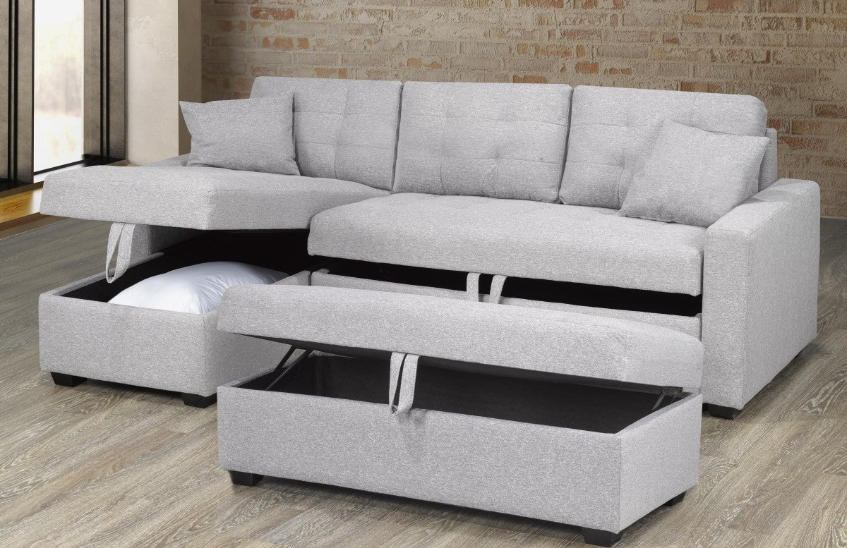 (2111 LIGHT GREY)- FABRIC SECTIONAL SOFA BED- WITH STORAGE