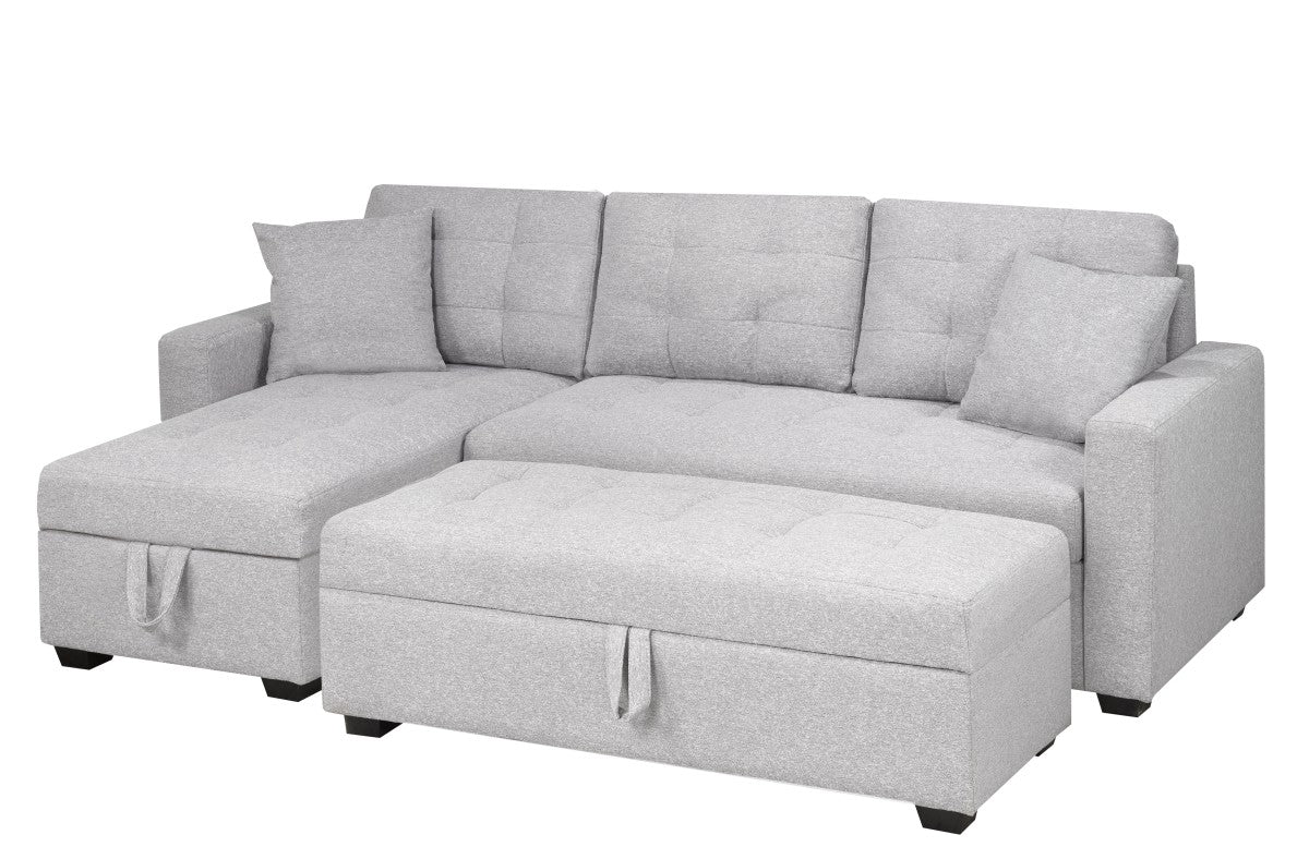 (2111 LIGHT GREY)- FABRIC SECTIONAL SOFA BED- WITH STORAGE