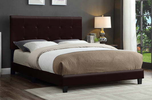TWIN (SINGLE) SIZE- (2113 ESPRESSO)- BUTTON TUFTED- LEATHER BED FRAME- (BOX SPRING REQUIRED)