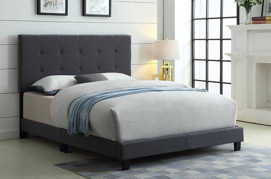 KING SIZE- (2113 GREY)- FABRIC- BUTTON TUFTED- BED FRAME- (BOX SPRING REQUIRED)- INVENTORY CLEARANCE