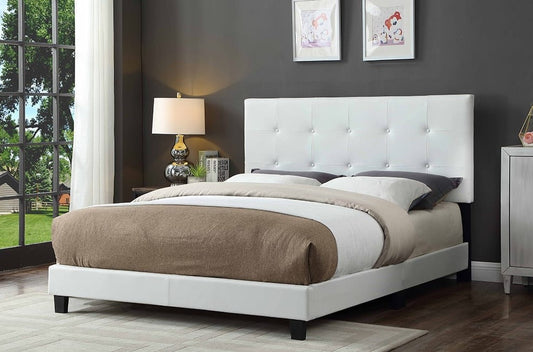 DOUBLE (FULL) SIZE- (2113 WHITE)- LEATHER- BUTTON TUFTED- BED FRAME- (BOX SPRING REQUIRED)