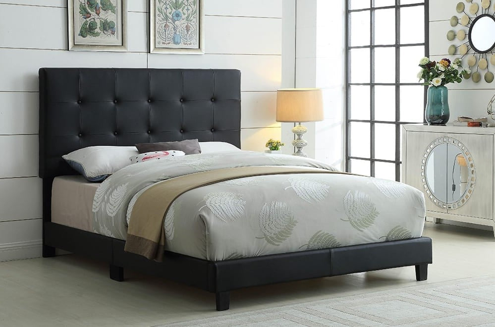 DOUBLE (FULL) SIZE- (2113 BLACK)- BUTTON TUFTED- LEATHER BED FRAME- (BOX SPRING REQUIRED)- INVENTORY CLEARANCE
