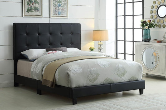 KING SIZE- (2113 BLACK)- BUTTON TUFTED- LEATHER BED FRAME- (BOX SPRING REQUIRED)