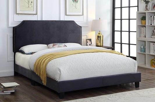 KING SIZE- (2116 DARK GREY)- VELVET FABRIC BED FRAME- (BOX SPRING REQUIRED)- OUT OF STOCK UNTIL APRIL 8, 2025