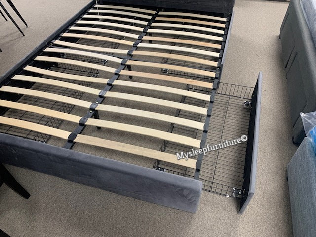 KING SIZE- (2128 BLACK)- VELVET FABRIC BED FRAME- WITH 4 DRAWERS