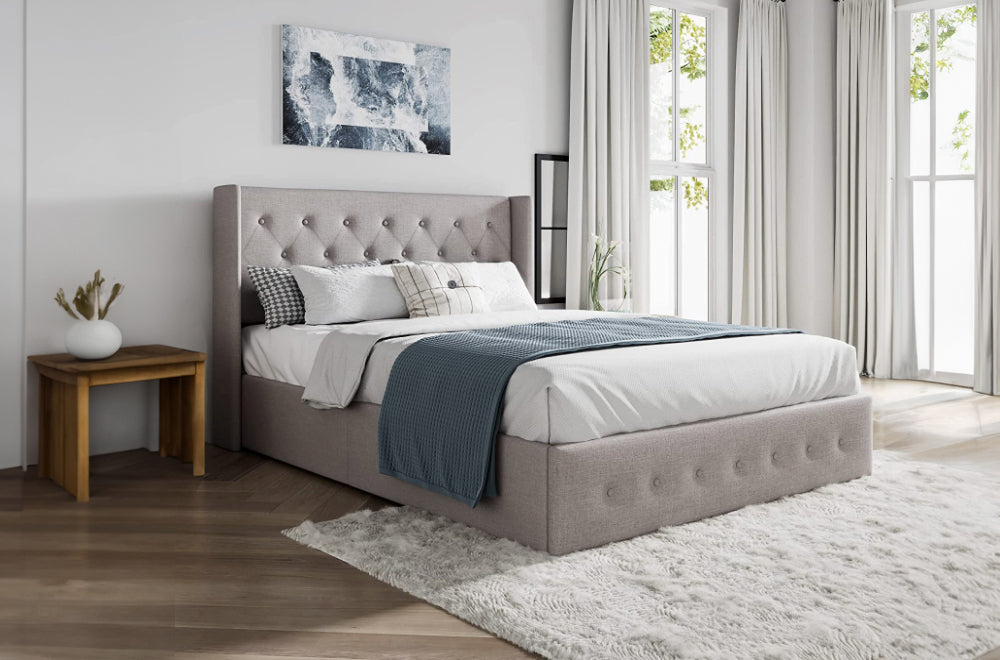 KING SIZE- (2162 GREY)- FABRIC BED FRAME- WITH LIFT UP STORAGE