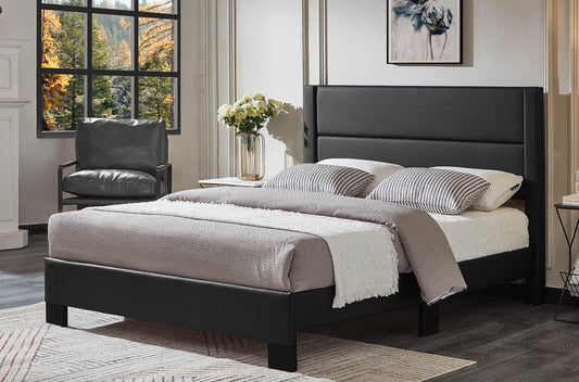 KING SIZE- (2175 BLACK)- LEATHER BED FRAME IN A BOX- WITH SLATS- (BOX SPRING RECOMMENDED)- out of stock until December 3, 2025