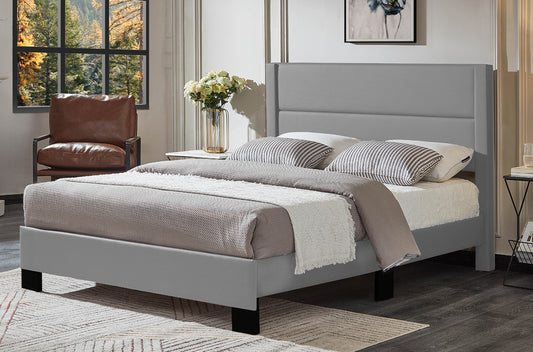 QUEEN SIZE- (2175 GREY LEATHER)- BED FRAME- WITH SLATS- (BOX SPRING RECOMMENDED)- out of stock until January 31, 2024
