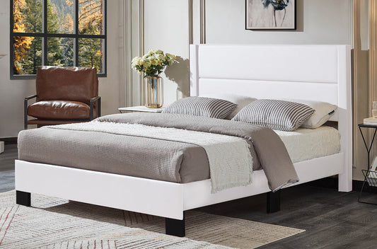 DOUBLE (FULL) SIZE- (2175 WHITE)- LEATHER BED FRAME- WITH SLATS- (BOX SPRING RECOMMENDED)