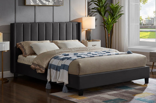 KING SIZE- (2190 CHARCOAL)- VELVET FABRIC BED FRAME- WITH SLATS