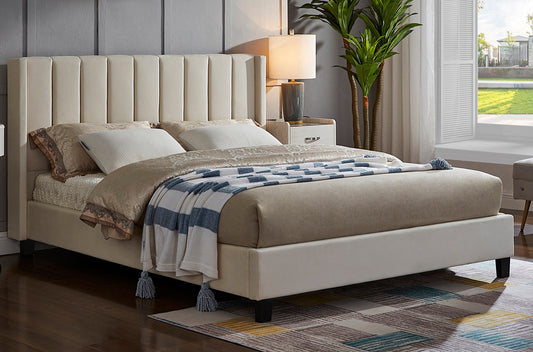 DOUBLE (FULL) SIZE- (2190 IVORY)- FABRIC BED FRAME- WITH SLATS- OUT OF STOCK UNTIL MAY 2, 2024