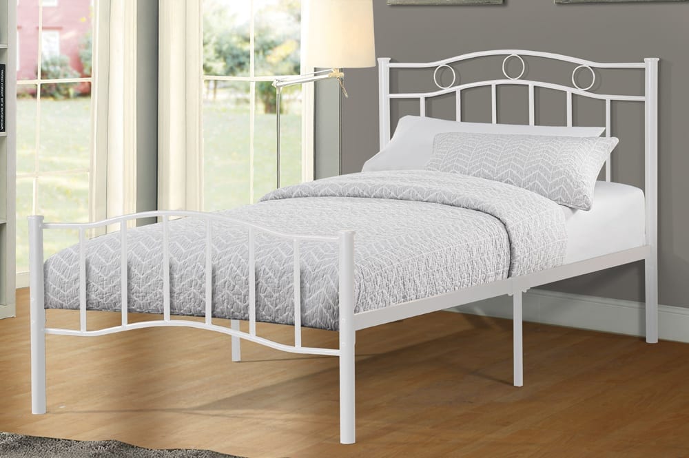 DOUBLE (FULL) SIZE- (2300 WHITE)- METAL BED FRAME- WITH SLATTED PLATFORM