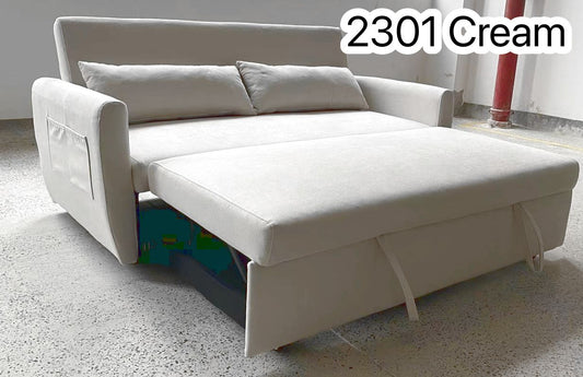 (2301 CREAM)- FABRIC PULL OUT SOFA BED