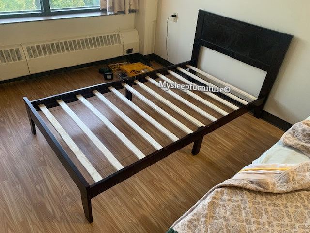 TWIN (SINGLE) SIZE- (2341 ESPRESSO)- WOOD BED FRAME- WITH SLATS